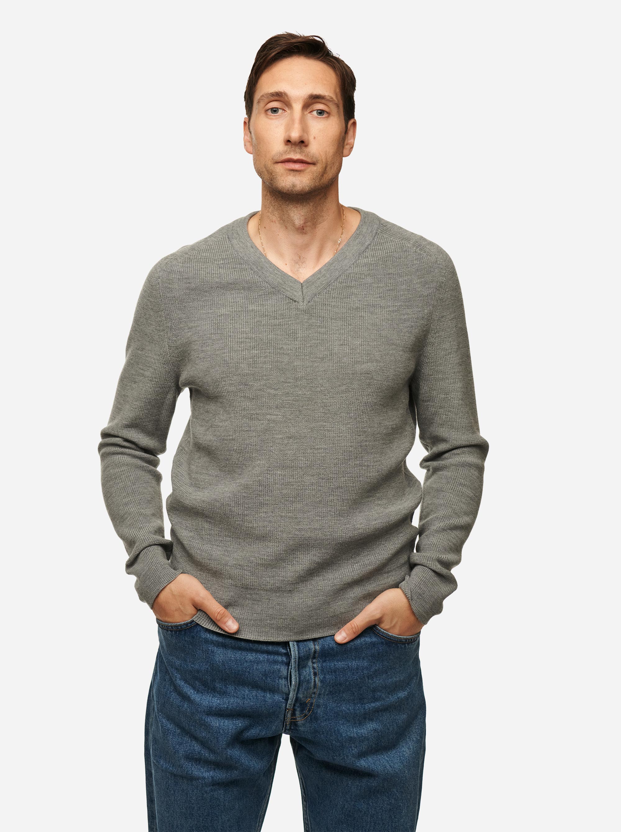 Teym - V-Neck - The Merino Sweater - Men - Grey - 1