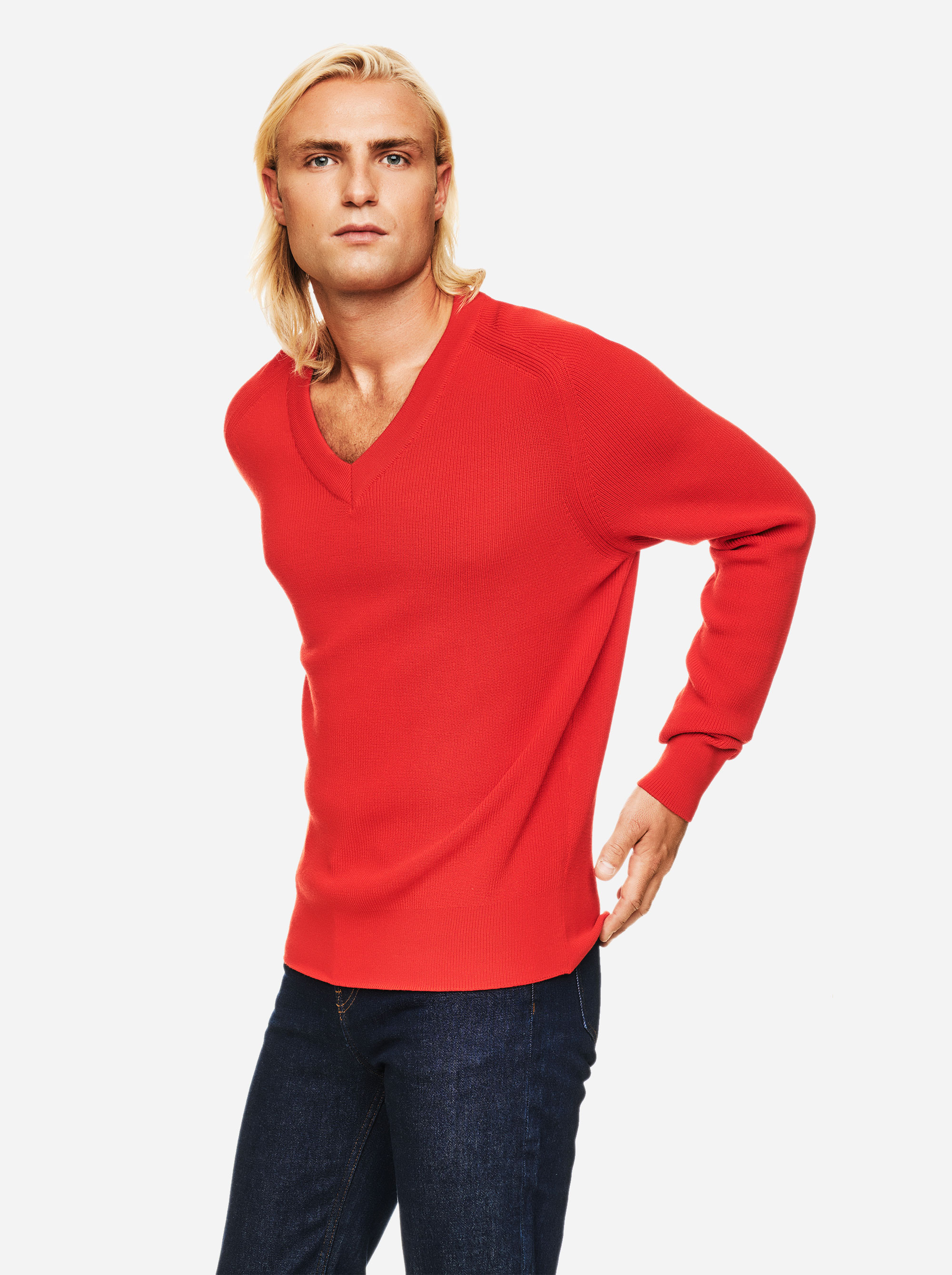 Teym - V-Neck - The Merino Sweater - Men - Red - 2