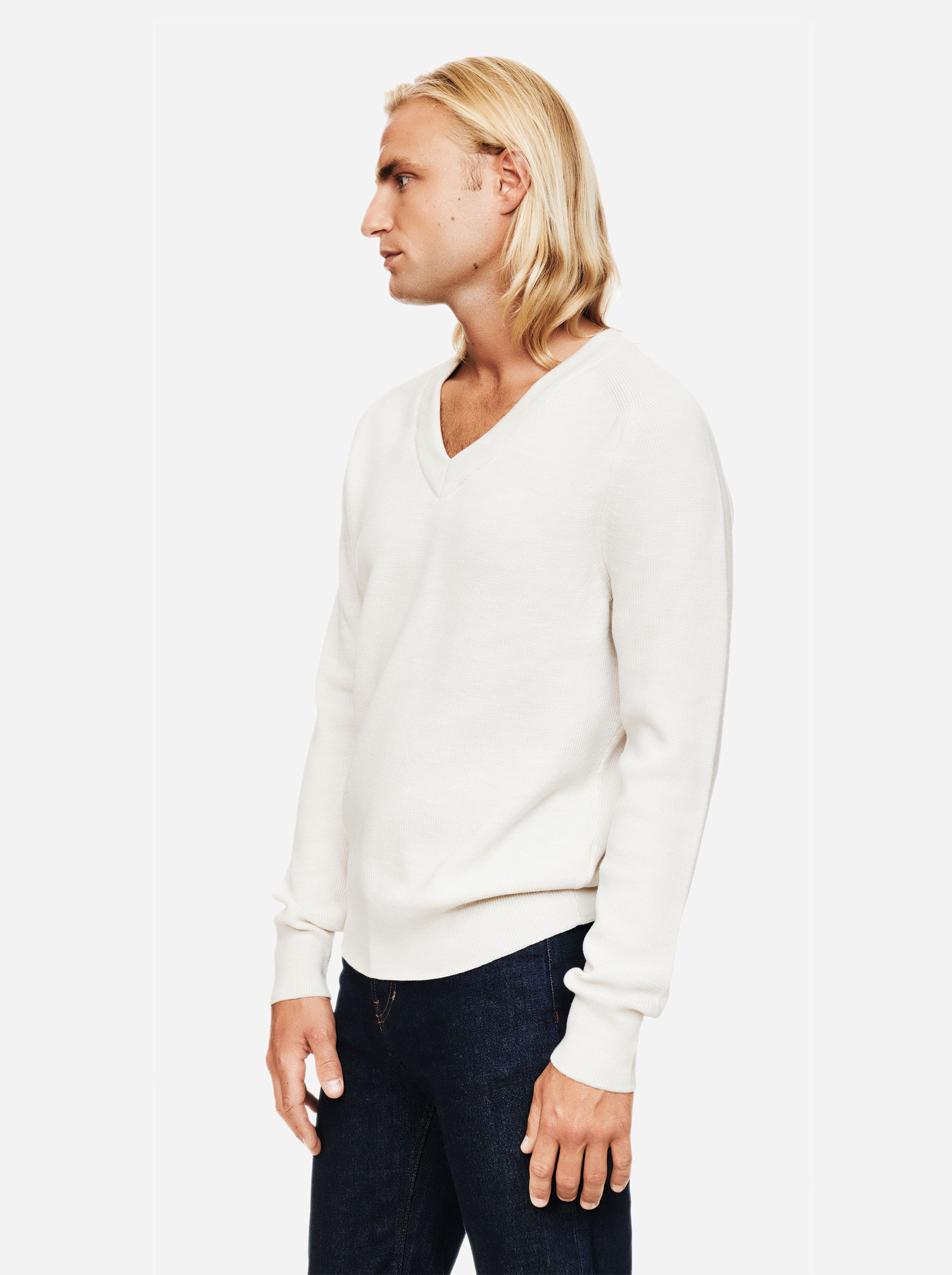 Teym - V-Neck - The Merino Sweater - Men - White - 1