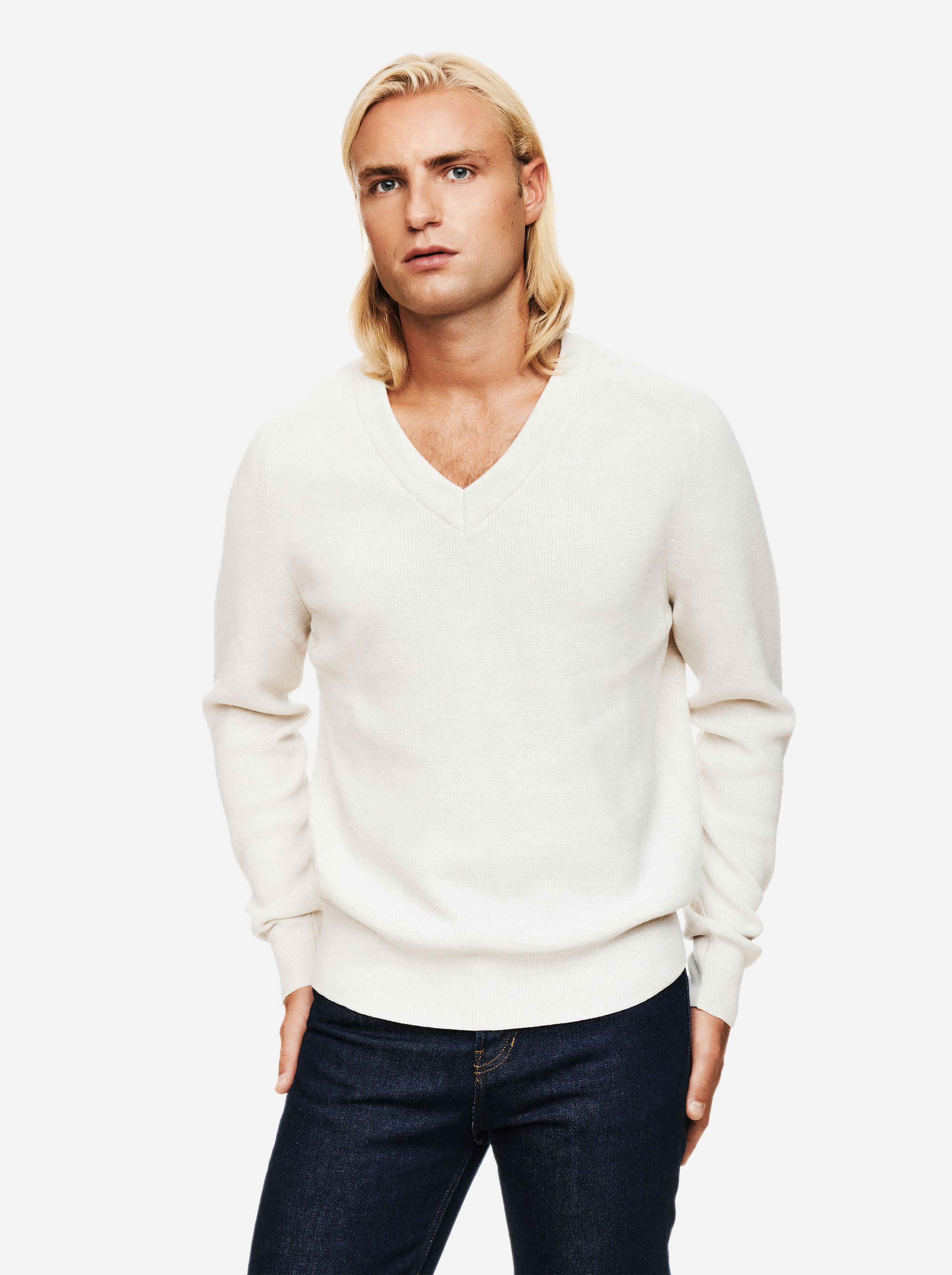 Teym - V-Neck - The Merino Sweater - Men - White - 3