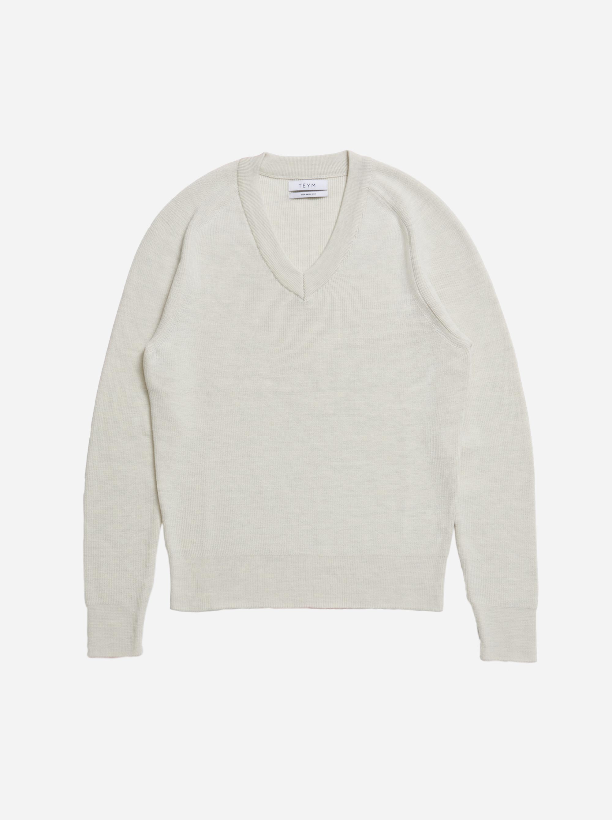 Teym - V-Neck - The Merino Sweater - Men - White - 4