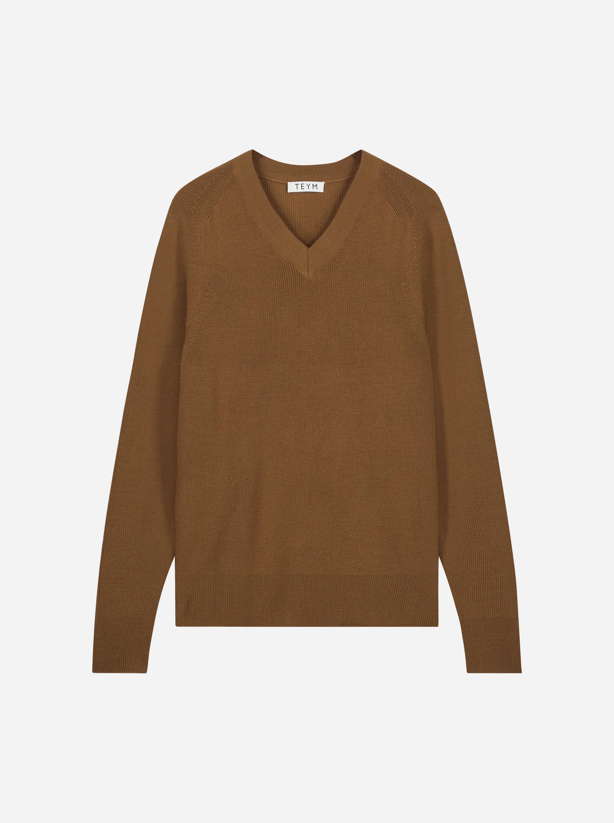 Teym_Merino-Sweater-V-Neck_Brown_front_1